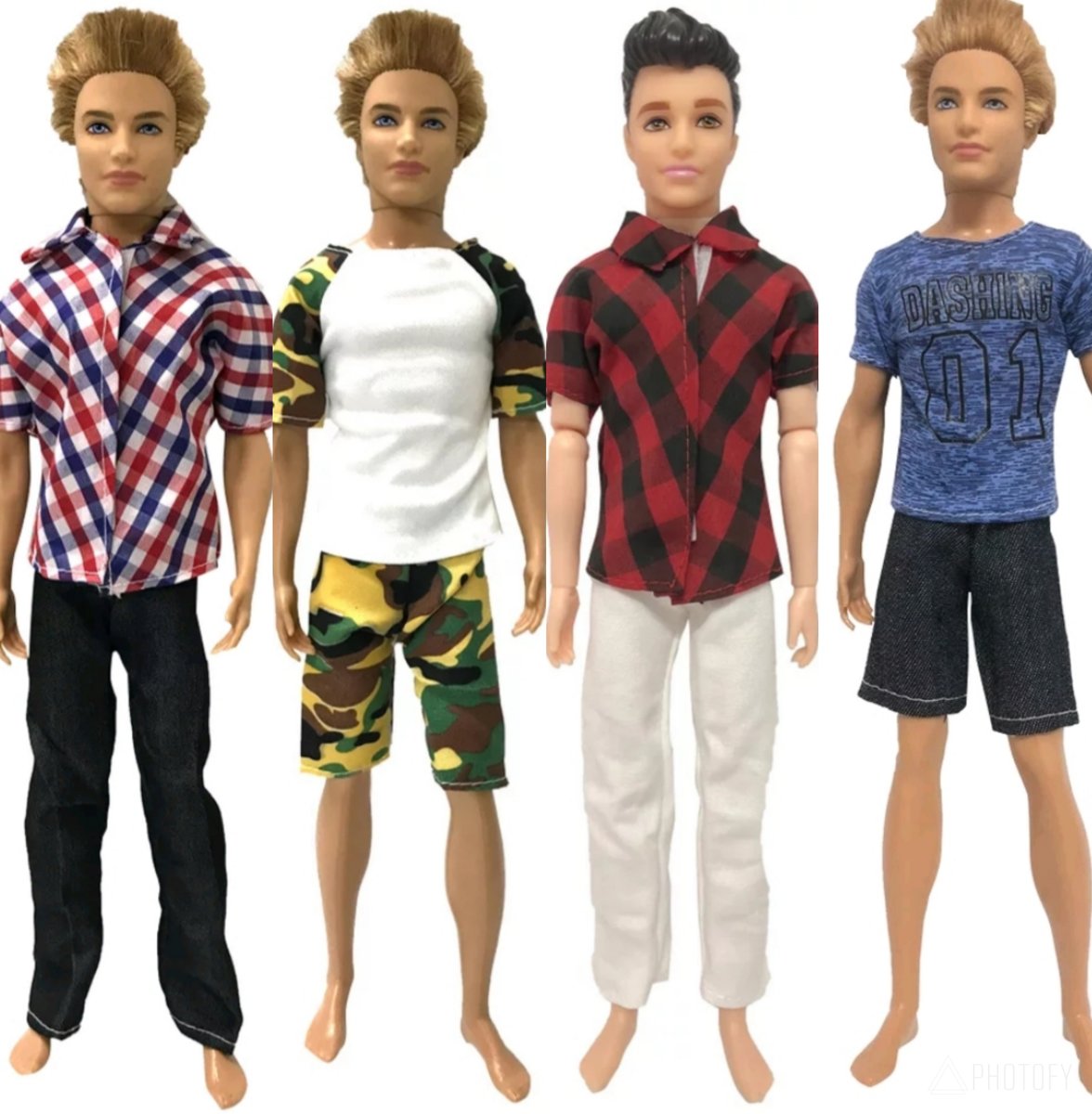 Poppenkleertjes |Geschikt voor Ken van Barbie |Set van 4 outfits | Broeken, blousjes, shirts